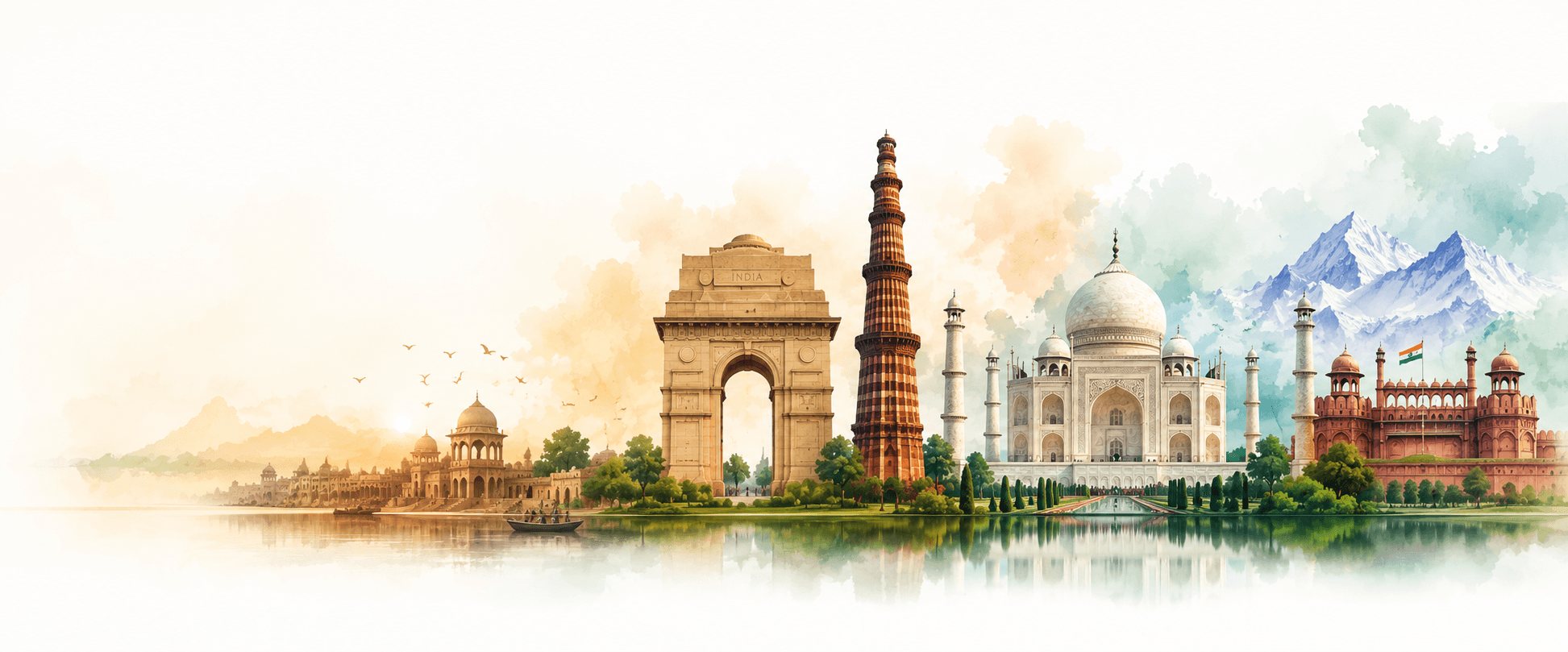 Panoramic illustration of Indian landmarks