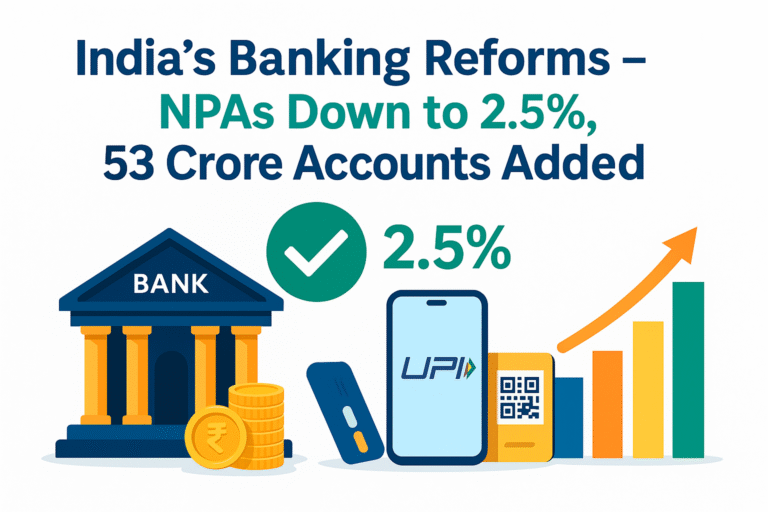 India’s Banking Sector Reforms: NPAs Drop to 2.5%, 53 Crore Accounts Added