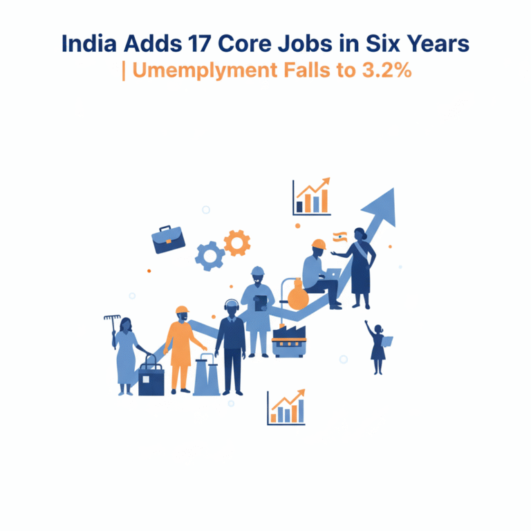 India Adds 17 Crore Jobs in Six Years, Unemployment Falls to 3.2%