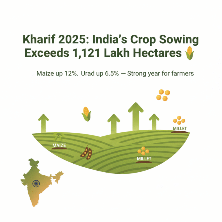 India’s Kharif Crop Sowing Exceeds 1,121 Lakh Hectares – Maize & Urad Lead Growth in 2025