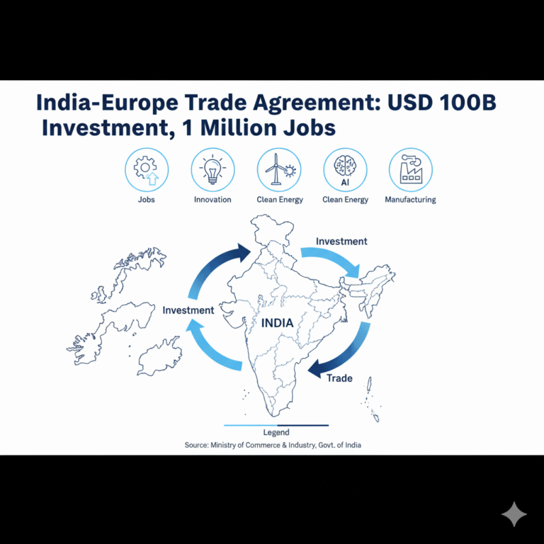 India-Europe Trade Agreement Starts with USD 100 Billion Investment, 1 Million Jobs